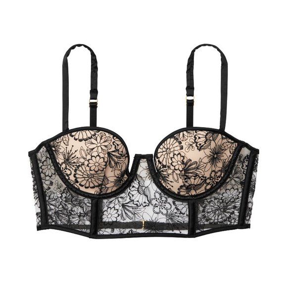 VS Luxe Lingerie Floral Lace Push-up Bustier 32C